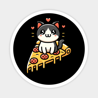Kawaii Cat with Pizza Magnet